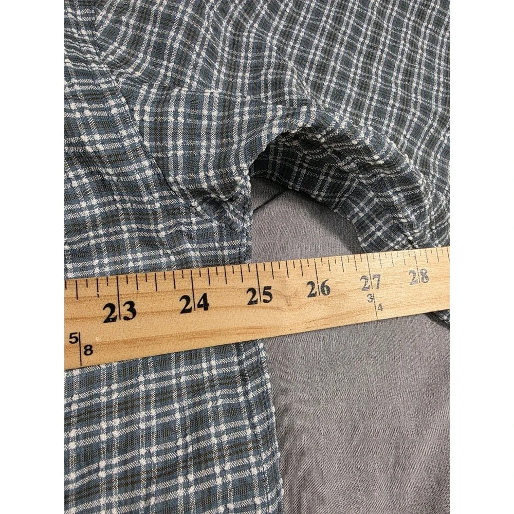 The North Face Seersucker Shirt Mens Large Bluish‎ Green Plaid Short Sleeve